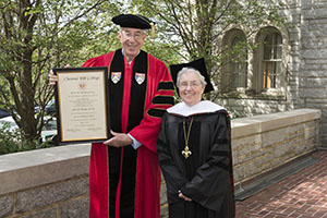 Pictured with Kathy Duffy, Ph.D., SSJ, John Haught, Ph.D., 2016 CHC Honorary degree recipient and distinguished research professor at Georgetown University, will present his lecture, "How Much Can Biology Explain? Charles Darwin and Bernard Lonergan, SJ" on October 8, 2017.