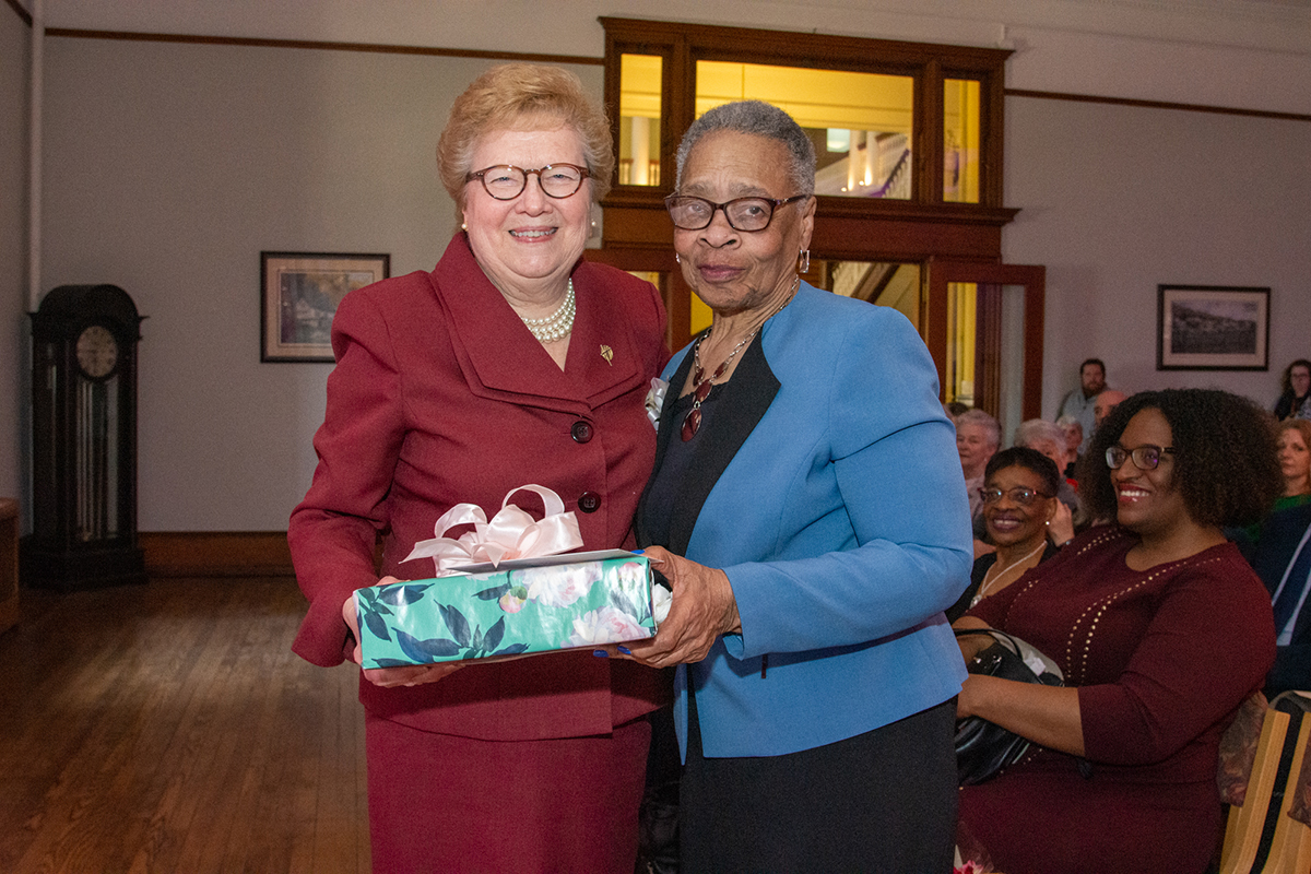 Sister Carol with Miss Shirley, who is retiring after 21 years of service to the College.
