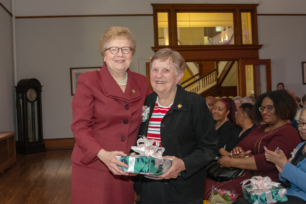 Sister Carol with Sister Barbara Glennon, who is retiring after 47 years of service to the College.