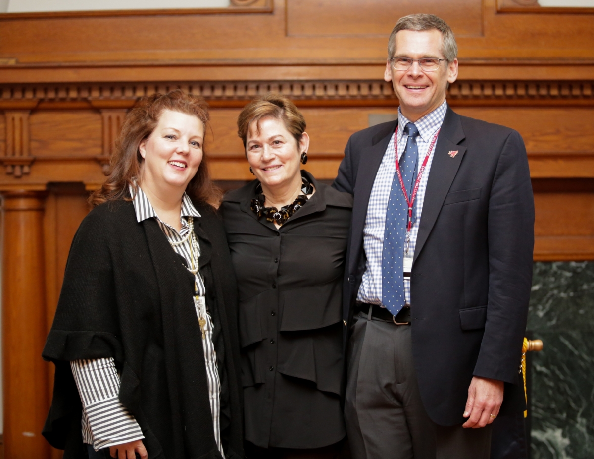 From L to R: Lauren Barrow, professor of criminal justice, Maida Milone and Chris Dougherty, VPAA