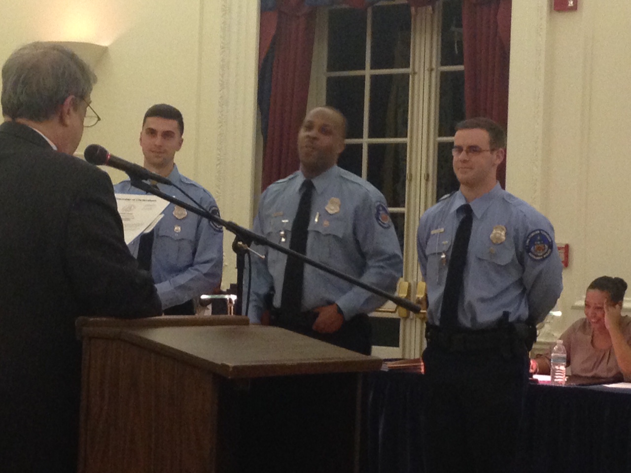 Joseph Long '16 (right) sworn in as an auxiliary officer for the Cheltenham PD.