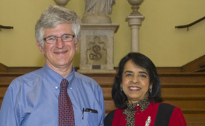 Paul Offit, M.D., stands with Lakshmi Atchison, Ph.D., professor of biology and director of the Biomedical Distinguished Lecture Series.