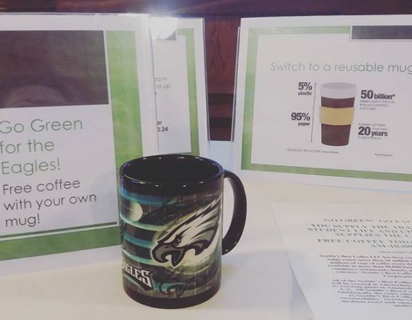 The 'Bring your Own Mug' coffee event allowed members of the campus community to learn about the important and cost-saving measures of going green.