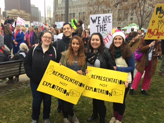 CHC students marching in Philadelphia on January 21. From left: Alley Thomas, Giuseppe V. Galantuomo, Miranda Alli, Brianne Lindline and Brigid MacArthur-Thompson.