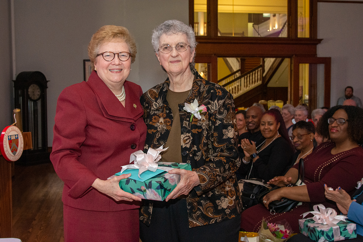 Sister Carol with Sister Patricia O'Donnell, who is retiring after 44 years of service to the College.
