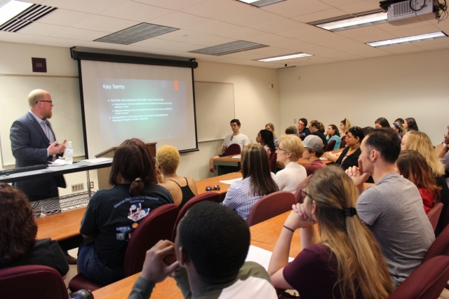 Professor Ian Sharp spoke in front of a packed classroom about the topic of "Understanding Psychosis: An Overview"
