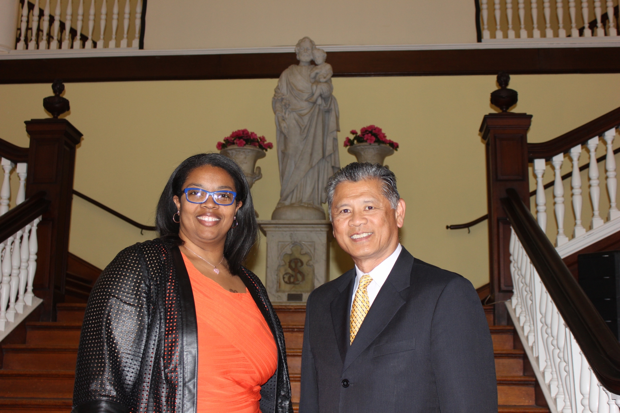Juliana Mosley, Ph.D., poses with Kenneth Wong prior to his presentation.