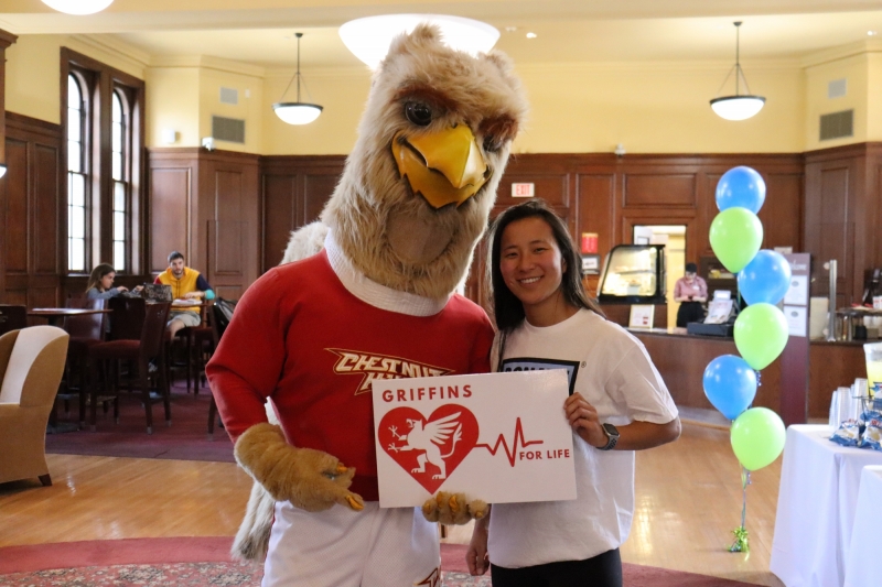 College mascot Big Griff helped celebrate last year's inaugural Gift of Life event on campus.