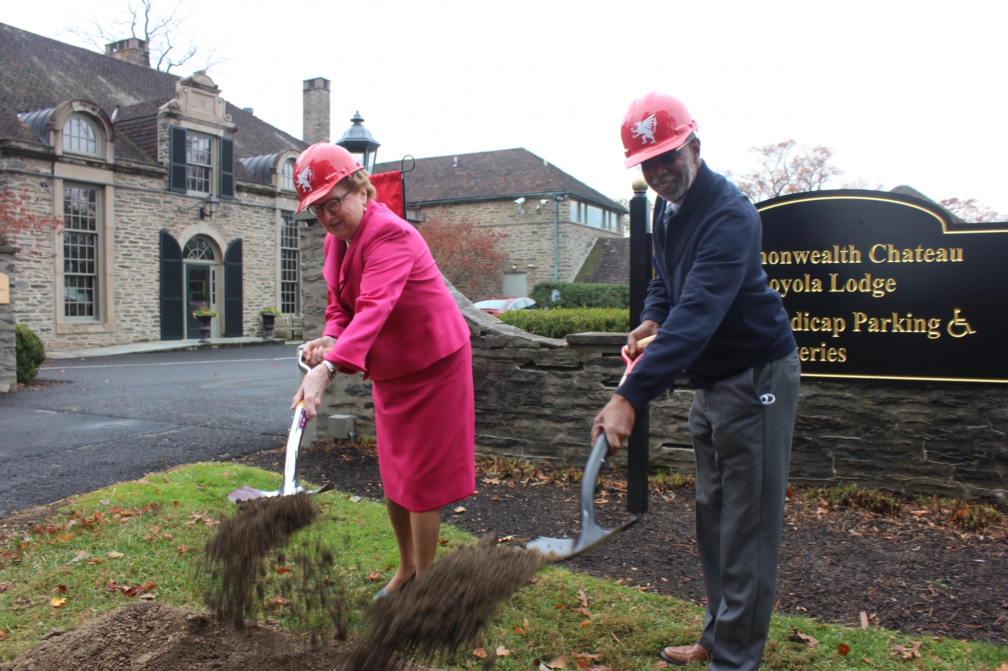 Sister Carol Jean Vale was joined by State Sen. Art Haywood in helping break ground on the new SugarLoaf entrance.
