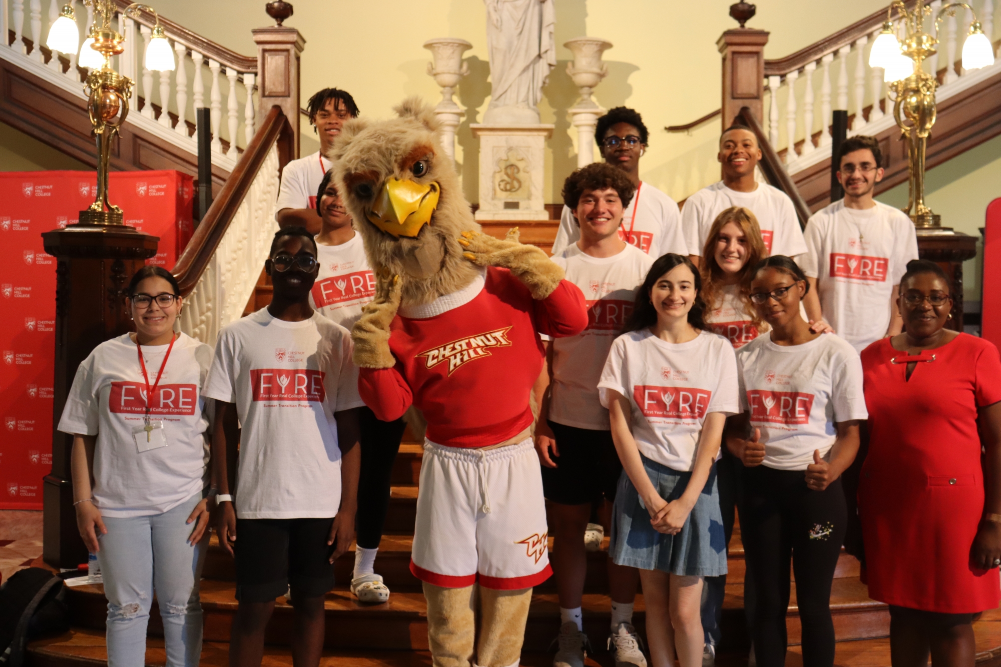 Students from the Summer Transition Program with Big Griff