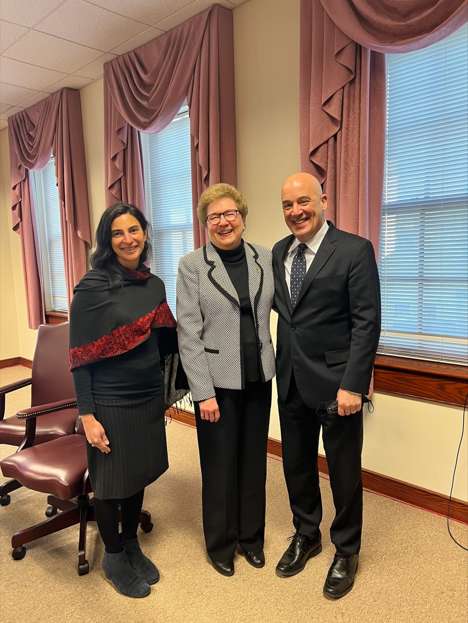 From R to L: Dr. William Latimer stands with Sister Carol Jean Vale and William's wife, Maria in the President's Board Room. The official presidential transition will take place on July 1, 2022.