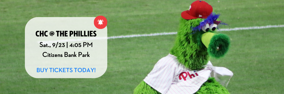 banner image with text and photo of the Phillie Phanatic