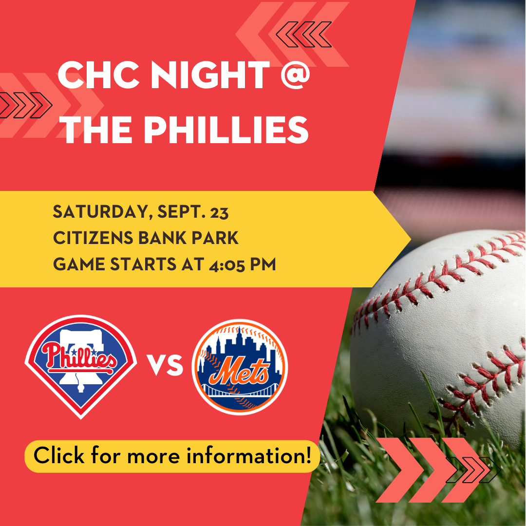 graphic with words: CHC night at the Phillies information