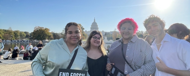 From L to R: Xiomara Nieves, Rachel Yonak, Makani Thornhill, and Allan Keller joined more than 1,000 IFTJ participants on Capitol Hill advocating for humane migration reform and care for creation.