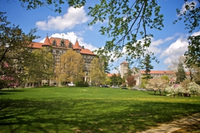 Chestnut Hill College campus during spring