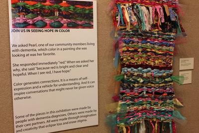 Art piece made of woven rags of different colors