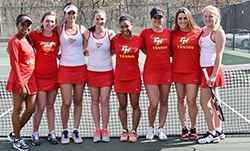 tennis team in red and white uniforms