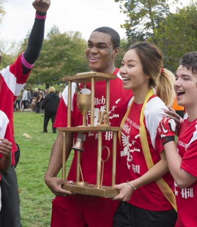 students celebrating after a Quidditch victory