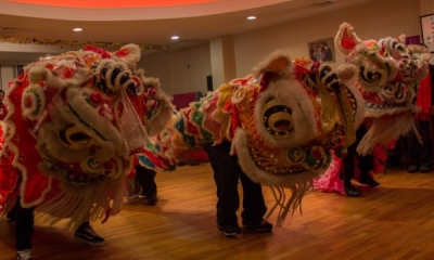 Lion dancers celebrating Chinese New Year
