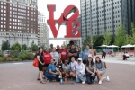 Chestnut Hill College students pose with LOVE statue in Love Park, Philadelphia.