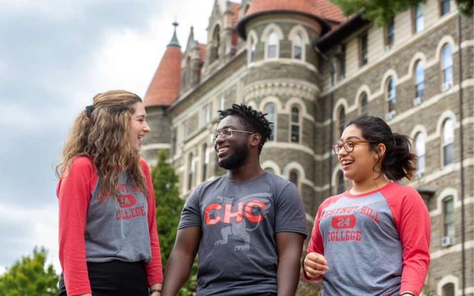students outside campus at chestnut hill college