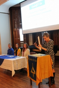 Students at Epsilon Pi Tau's induction ceremony learned about the honor society's guiding principles of texnikh, pragmateia and exetasis. EPT was one of several college honor societies which conducted induction ceremonies in the month of April.