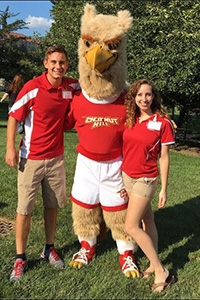 Posed with College mascot, Big Griff, orientation coordinators, Julia Phifer and Andrew Hildebrand, led a weekend full of activities for students in the class of 2020