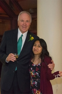 James Gallagher, Ph.D., smiles with Carolina Perez '20, recipient of the endowed Jim & Anne Gallagher Scholarship, at Friday's Scholarship Gala. Gallagher was this year's distinguished honoree due to his dedication to education and Chestnut Hill College.
