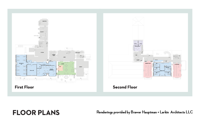 Floor plan with views of first and second floor in new nursing center
